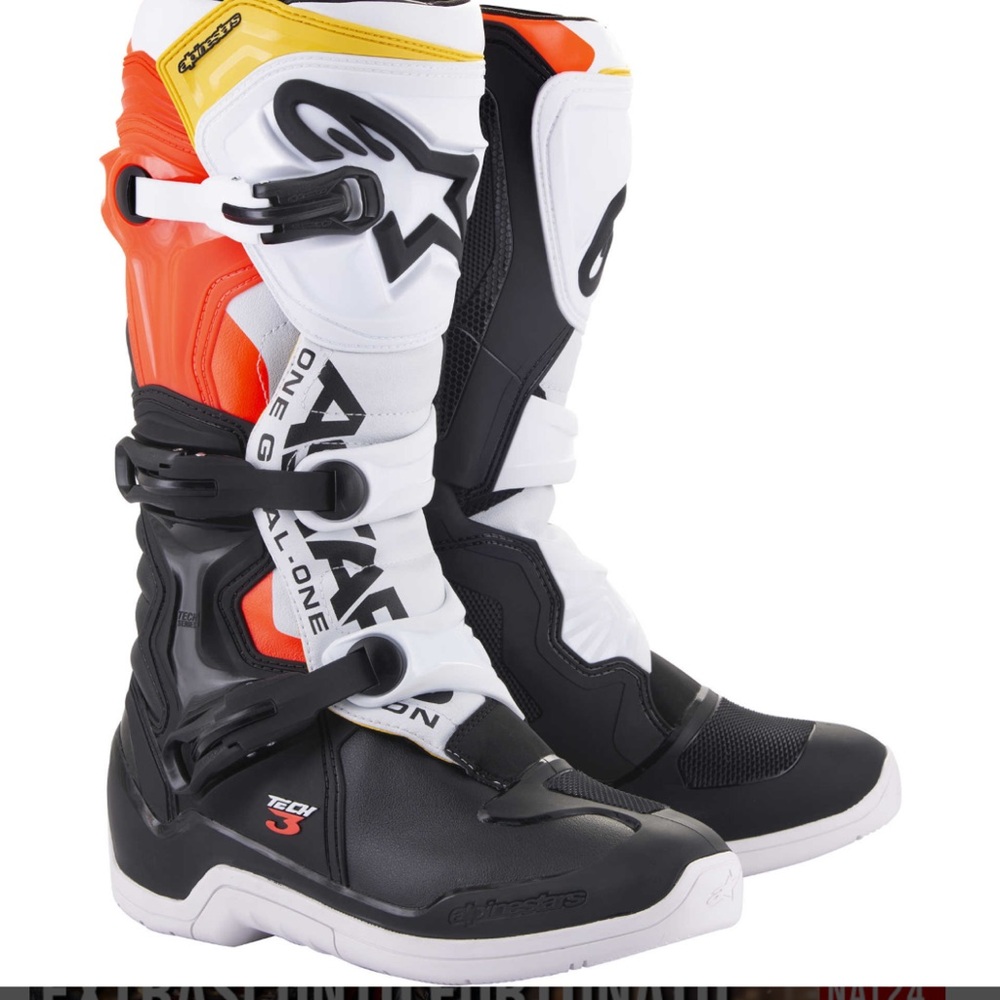 Alpinestars TECH 3 Cross Enduro Motorcycle Boots Black White Red Yellow Men’s